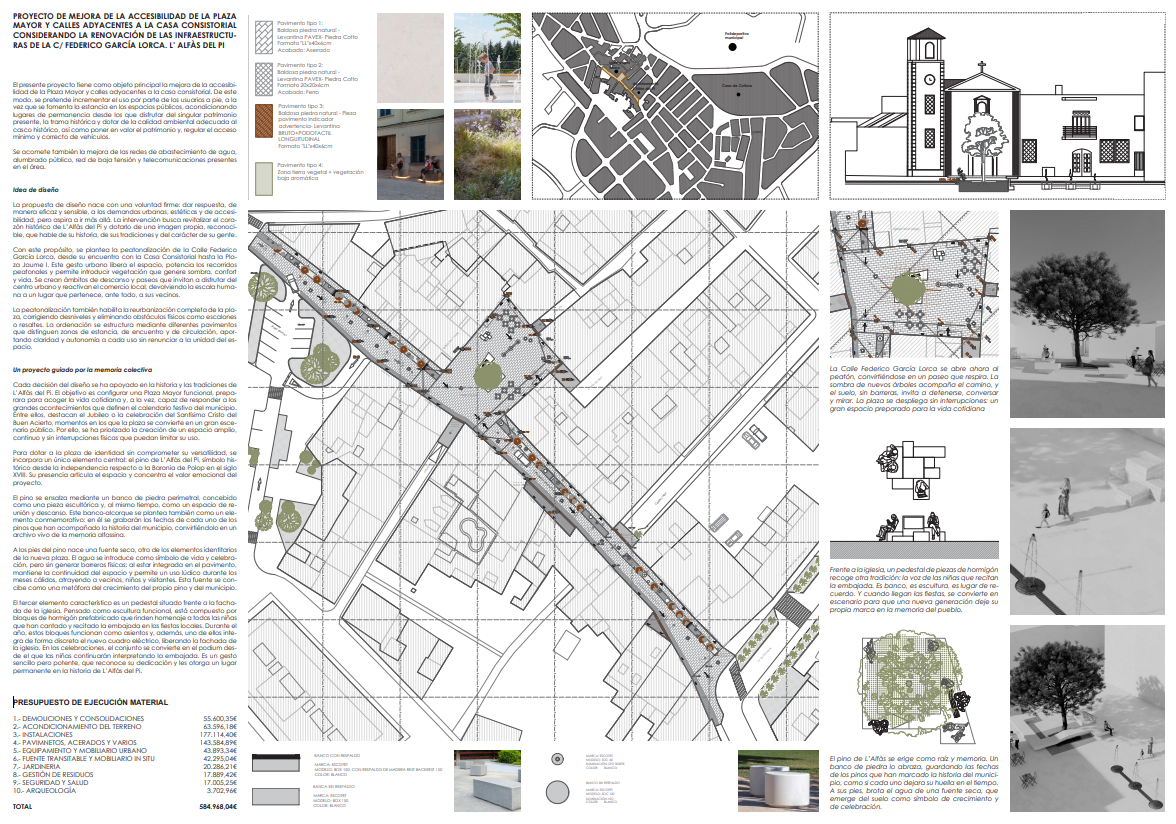 Desglose del proyecto de Momp estudio en la plaça de Alfas del Pí (Costa Blanca).